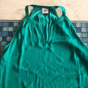 CAbi #5549 Sleeveless Lush Blouse Halter Green Polka Swiss Dot Top.